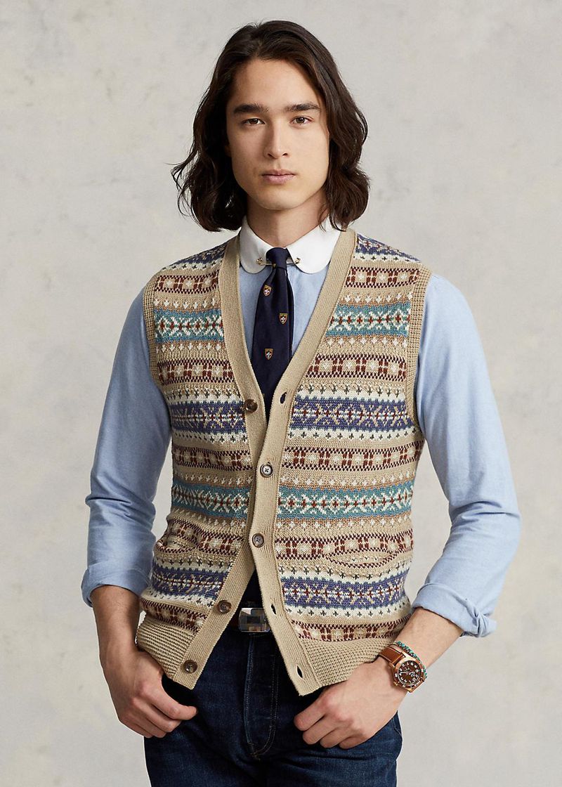 Sueter Polo Ralph Lauren Hombre Fair Isle Button-Front Jumper Waistcoat Chile Marrones CBDAN-2647